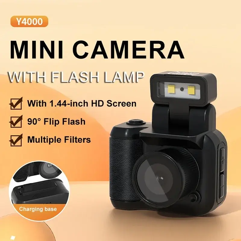 128G Mini Camera with Screen HD 1080p Portable Video Recorder with Flash Light Battery Dock Retro Ultra Compact Digital Camera
