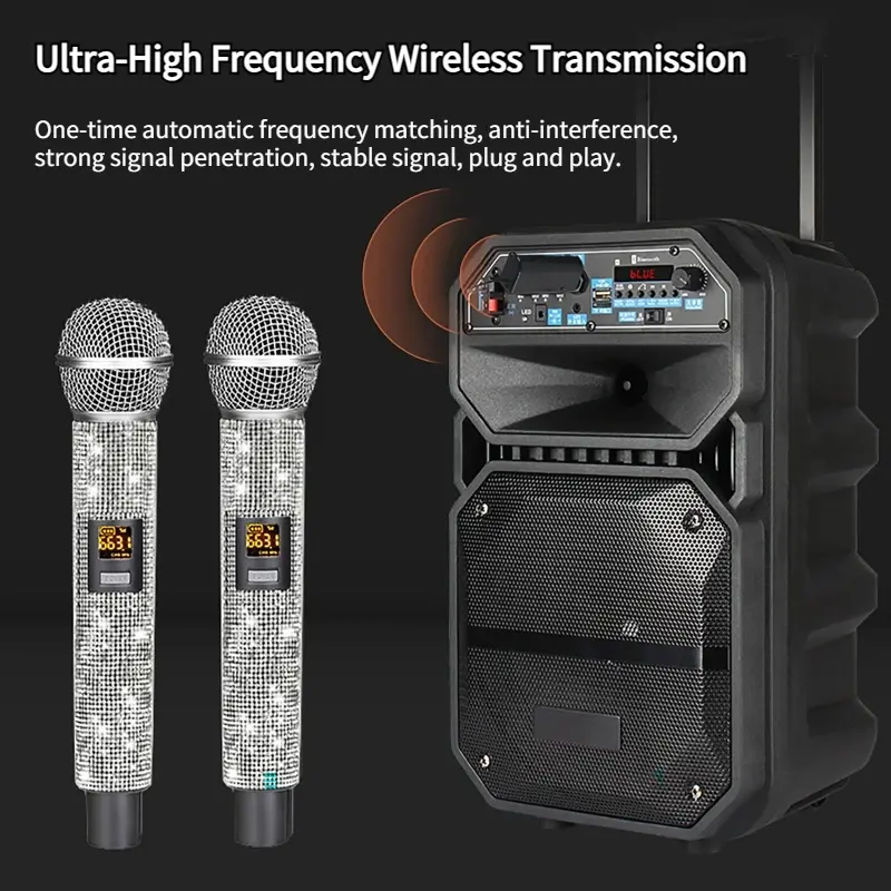 Microphone Professionnel VHF Diamond Dynamic Wireless Microphone with Receiver for Party, Wedding Church, Soundcard, Karaoke