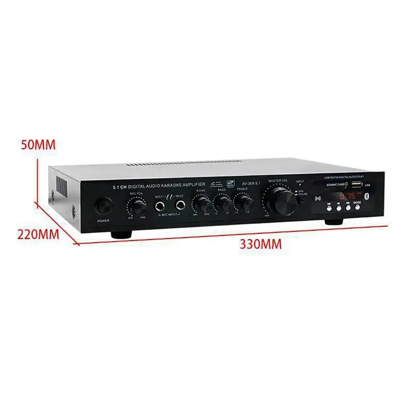 5.1 Channel High Power Amplifier Super Bass Rate Stage Home Theater Bluetooth Radio Amplifier Black