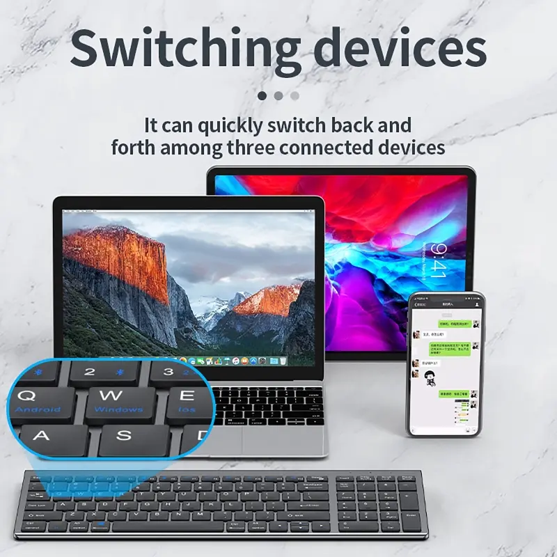 Wireless Keyboard Bluetooth 5.0&3.0&2.4G FN+1/2/3 Dual-Mode 350mAh Ultra Thin Keyboards for Laptop PC TV iPad Macbook Android