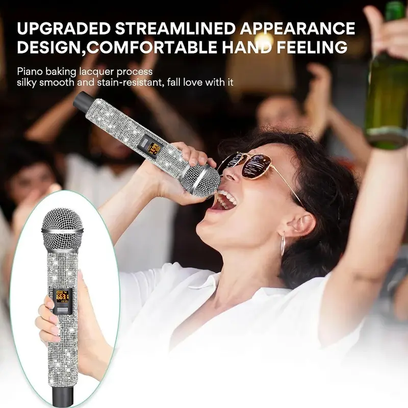 Microphone Professionnel VHF Diamond Dynamic Wireless Microphone with Receiver for Party, Wedding Church, Soundcard, Karaoke
