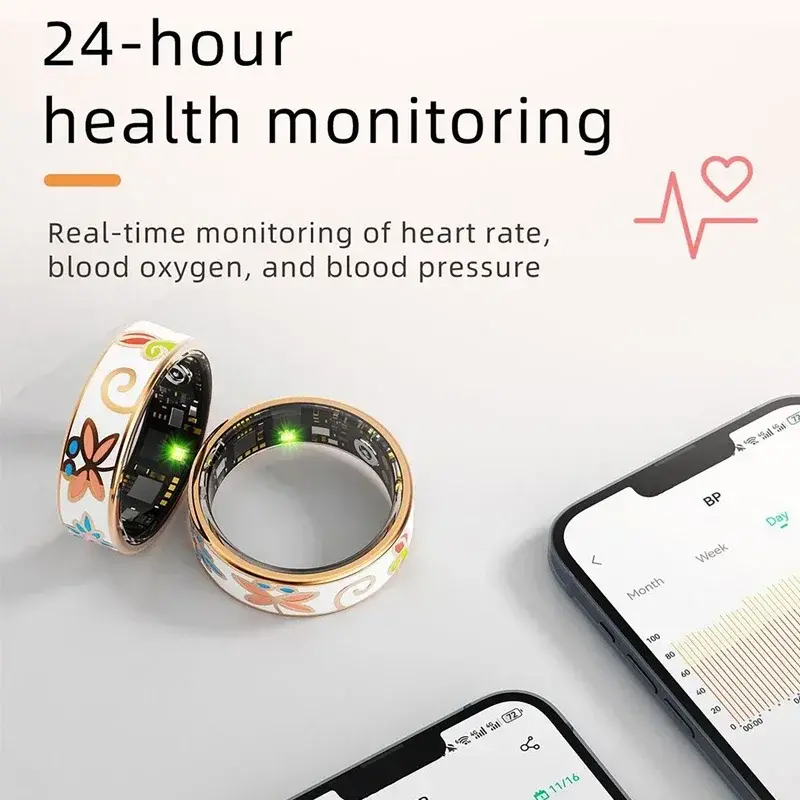 Color Enamels Smart Ring+Charging Case&Cable for Women Sleep Monitoring Blood Oxygen Health Measurement Multi-sports Mode Rings