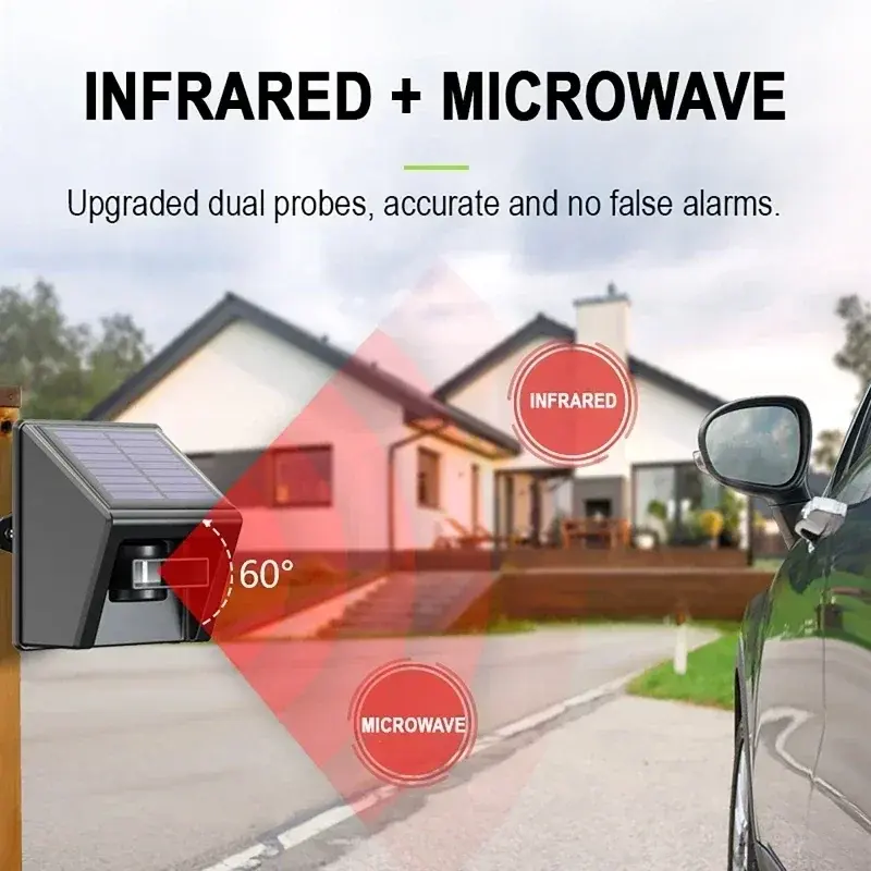 4-Way Doorbell Solar Driveway Alarm,Alert System Monitor,500m Long Range,Infrared Motion Sensor Detector Home Ourdoor Security