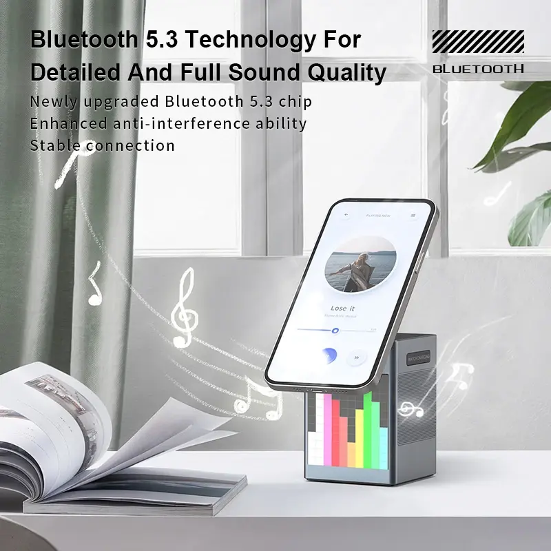 6 IN 1 Wireless Magnetic Charger 5.3 Bluetooth Speaker Aluminum Alloy Cartoon Pixel Screen LED Clock for iPhone for Apple Watch
