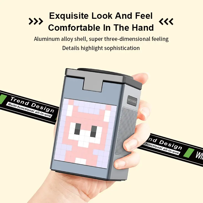 6 IN 1 Wireless Magnetic Charger 5.3 Bluetooth Speaker Aluminum Alloy Cartoon Pixel Screen LED Clock for iPhone for Apple Watch