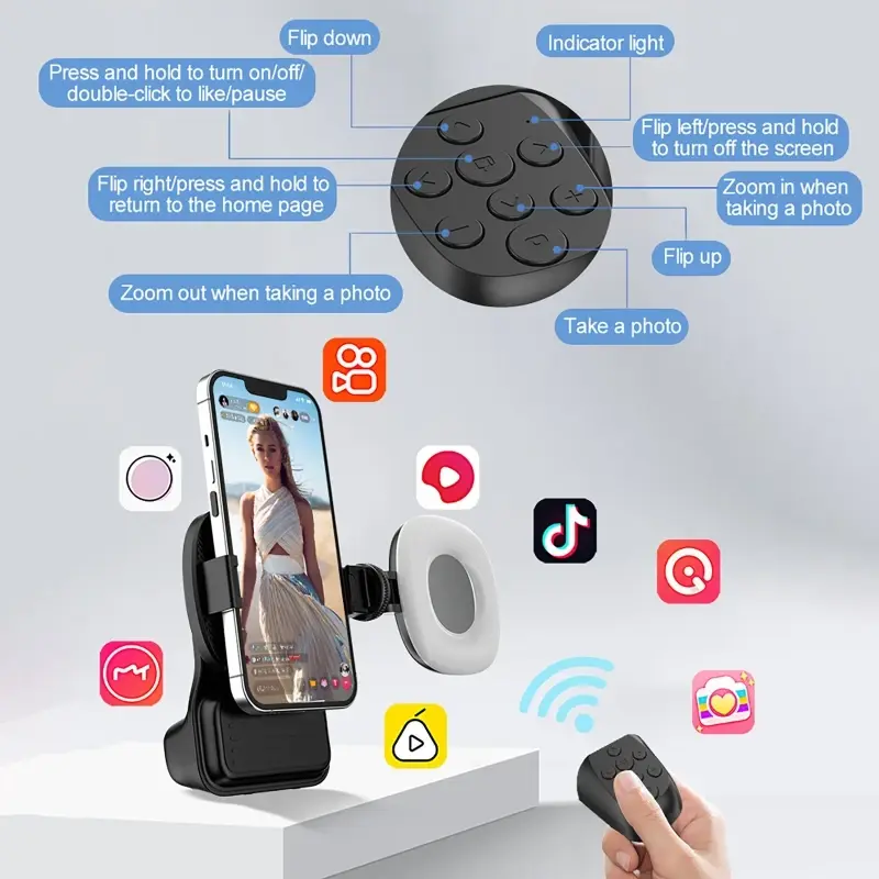 with Fill Light Phone Bluetooth Cameras Assist Device Anti-Shake Handle Selfie Camera Stabilizers Page Turner + Remote Control