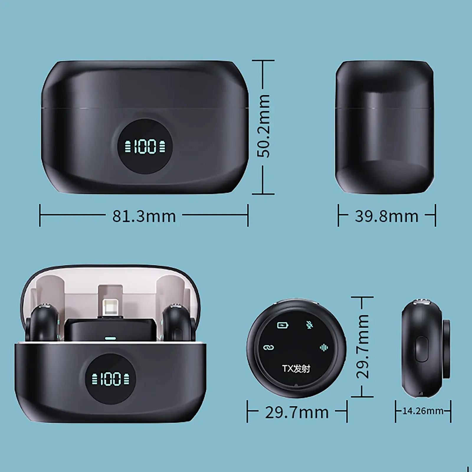 Wireless Lapel Microphone USB-C/iOS Interface Magnetic Lavalier Mic Noise Cancel for Android/iPhone/Camera/PC/Laptop
