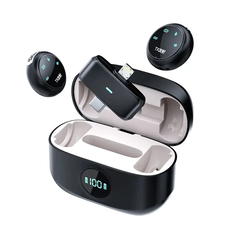 Wireless Lapel Microphone USB-C/iOS Interface Magnetic Lavalier Mic Noise Cancel for Android/iPhone/Camera/PC/Laptop