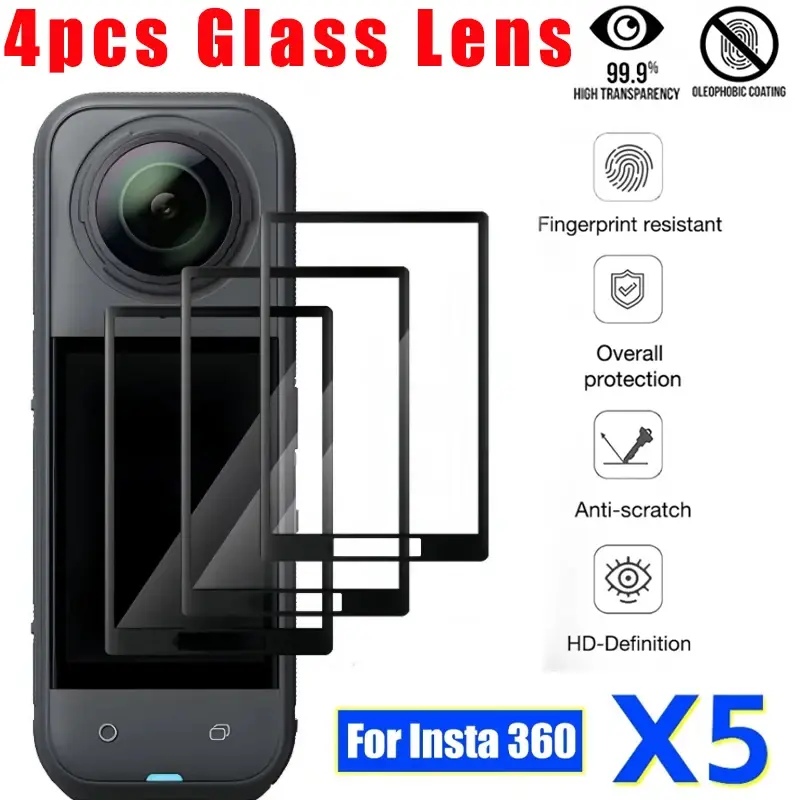 Anti-Scrach 4pcs Screen Protectors for Insta360 X5 Tempered Glass 3D Curved Protective Film for Insta360 X5 Action Video Cameras
