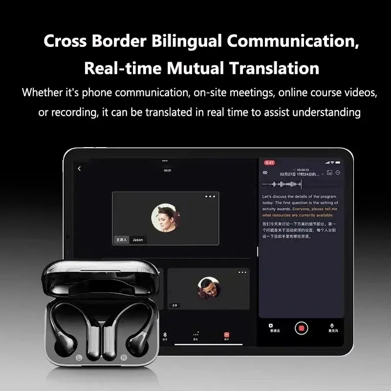 Bluetooth5.4 Translation Earbuds HIFI Bass Noise Reduction Headset 144 Languages Real Time Ai Translator OWS Open Headphones