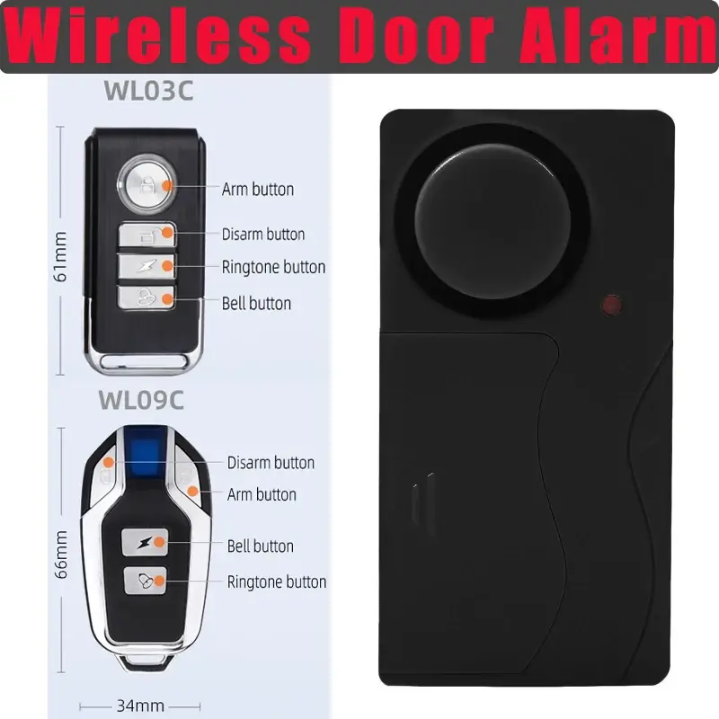 Loud Alarm 110dB Wireless Vibration Alarms with Remote Control for Door Window Motorcycle Bike Vehicle Security Anti-Theft Alarm