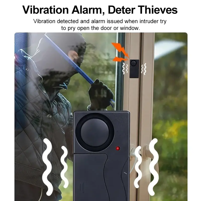 Loud Alarm 110dB Wireless Vibration Alarms with Remote Control for Door Window Motorcycle Bike Vehicle Security Anti-Theft Alarm