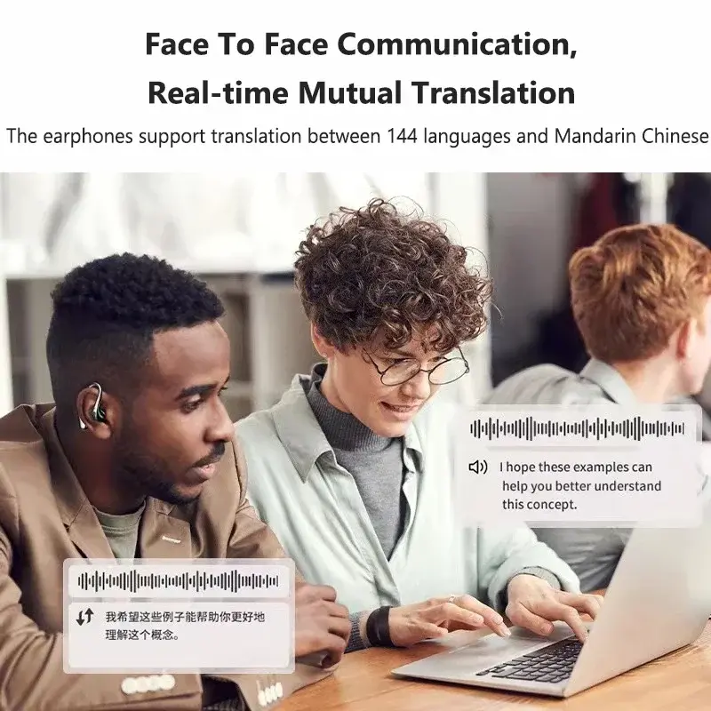 Bluetooth5.4 Translation Earbuds HIFI Bass Noise Reduction Headset 144 Languages Real Time Ai Translator OWS Open Headphones