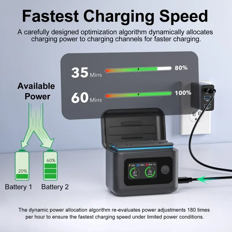 27W Battery Charger for Insta360 X5 Accessories,Dual Fast Charging Case LCD Display - Two Way Charger Hub for Insta 360 X5