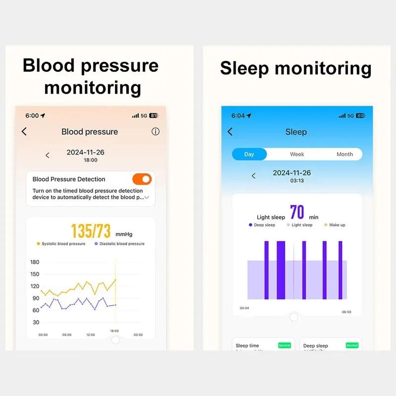 Smart Watch Heart Rate Blood Pressure Blood Oxygen Monitoring Sleep Health Sports Tracking 1ATM Waterproof Smartwatch No Screen