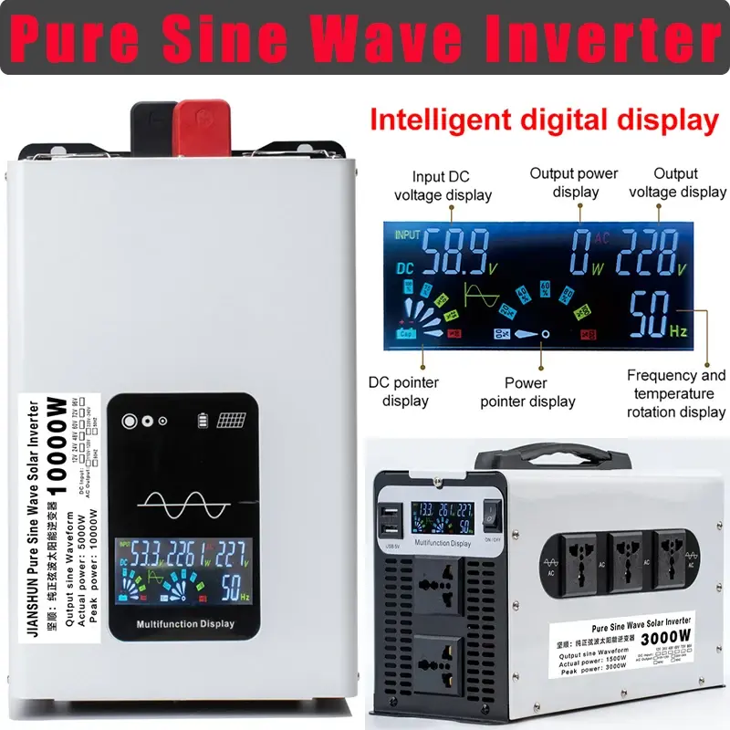 Power Pure Sine Wave Inverter 12V 24V 48V 60V 72V 96V to 220V 50Hz Converter 12000W 10000W 8000W Solar Car Inverters Off Grid