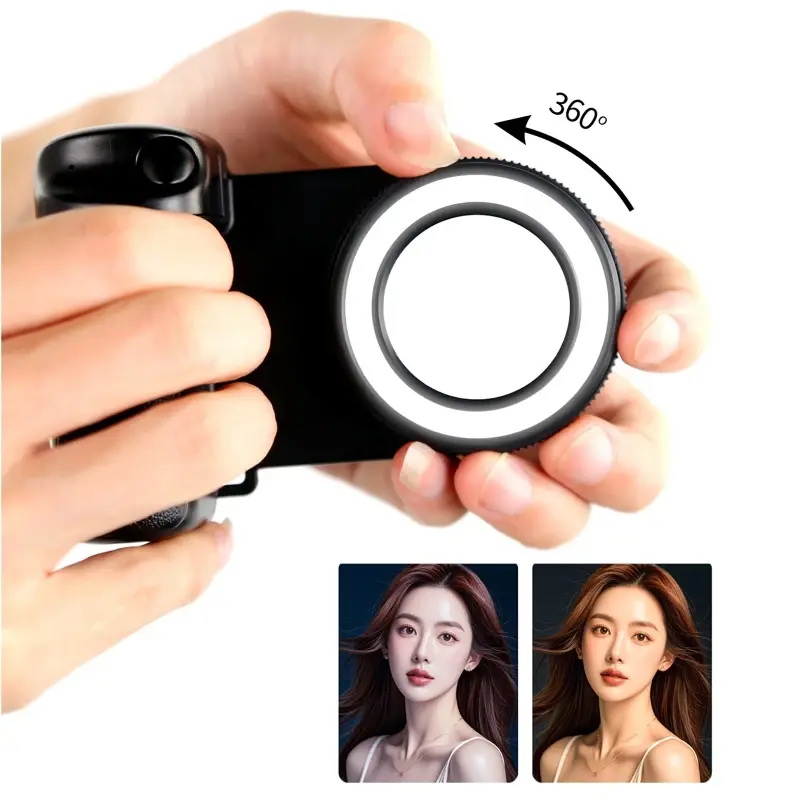 Bluetooth Phone Fill Lights for Shutter Phone Hand Grip Camera Handle Grip Selfie Stablizer Selfie Handle for iPhone 16 15 Vlog