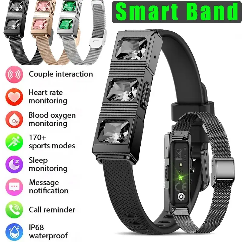 Smart Bracelet Heart Rate Blood Pressure Blood Oxygen Sleep Monitoring Wristbands 170 Sports Modes Tracker Screenless Watches