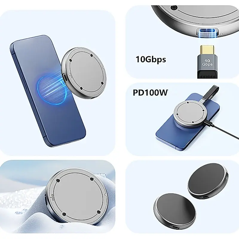 Magnetic Hard Drive Box for iPhone15 Pro Max M.2 2230 2242 NVMe SSD Enclosure 10Gbps USB C 3.2 Gen2 to NVMe PCI-E PD 100W Charge