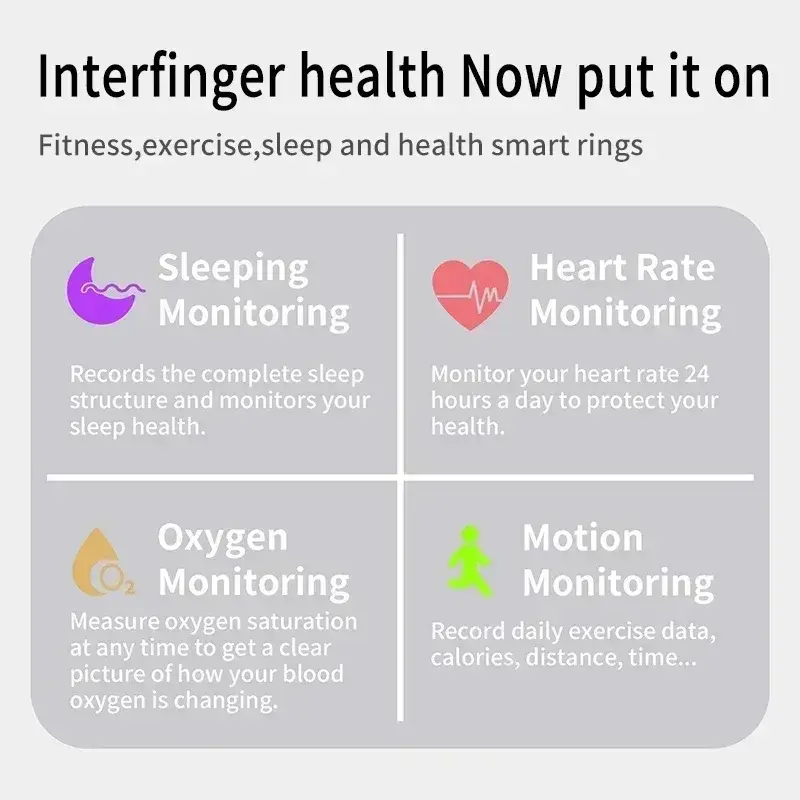 Smart Ring--Heart Rate Blood Oxygen Monitoring Sleep Health Monitor Sport Activity Fitness Calorie Counting Tracker Rings IP68