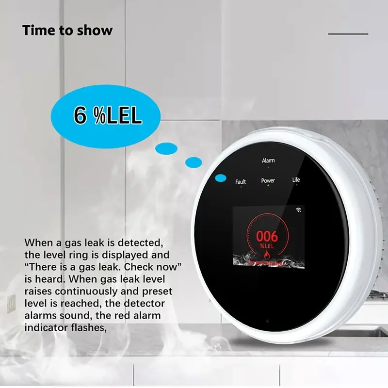 Tuya 2.4G WiFi Gas Alarm Sensor Combustible Gas Detector Works with Smart Life APP Information Push Tester for Home Alarm System