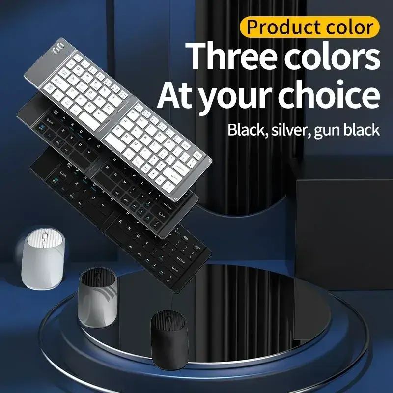 Type-C Charging Foldable Keyboard Mouse Wireless Keypad 2.4G Receiver Bluetooth with Tablet Stand for iPad Smartphone Laptop