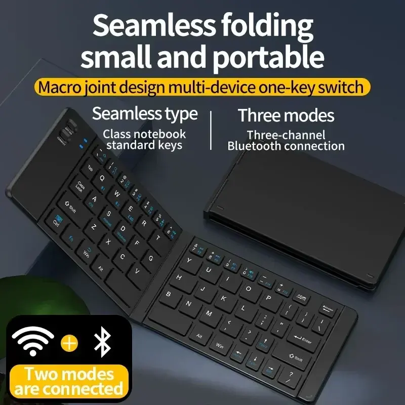 Type-C Charging Foldable Keyboard Mouse Wireless Keypad 2.4G Receiver Bluetooth with Tablet Stand for iPad Smartphone Laptop