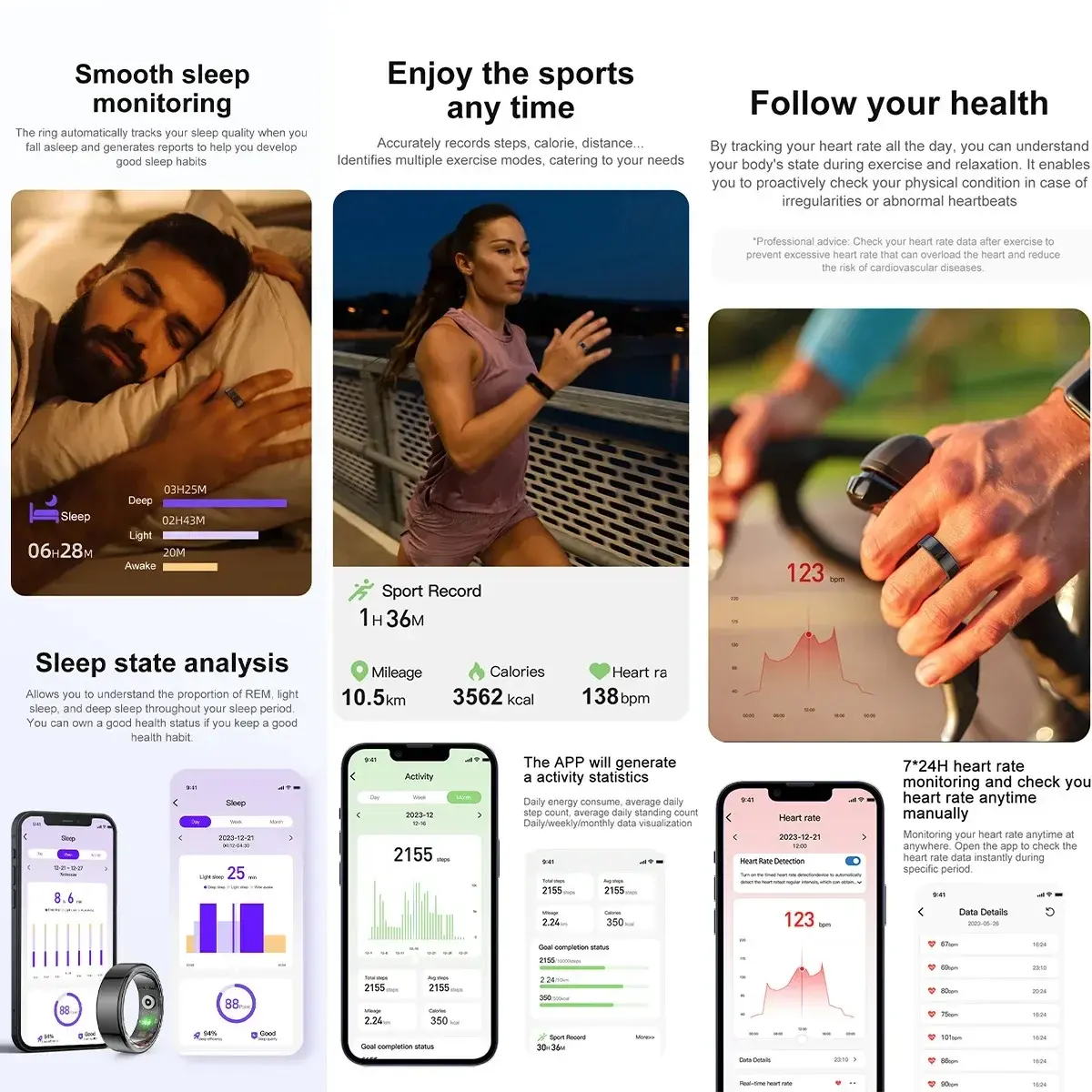 Smart Ring Health Monitoring Heart Rate Blood Oxygen Sleep Smartring R02 IP68 Waterproof Multi-sport Modes Tracker Finger Ring