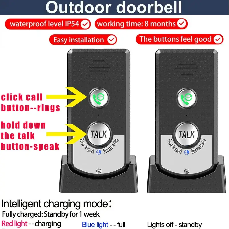 Wireless Intercom Doorbell 1000m Long Distance Door Phone Two Way Audio Voice Sender&Reciever for Hospital Hotel Call Door Chime