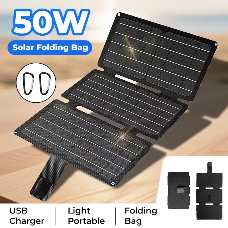 6V Portable Solar Panel 12W with USB USB-C Ports Folding Solar Cells Charging for Cell Phone Power Bank Outdoor Camping Hiking