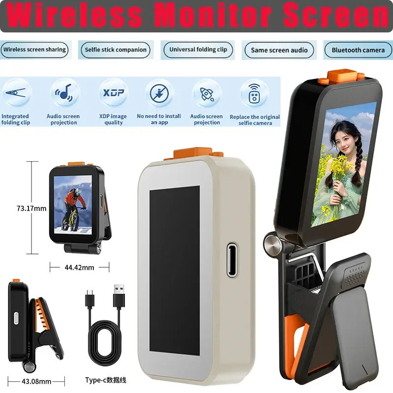 Wireless Smartphone Magnetic Monitor Screens Device for Phone Vlog Live Stream Video Recording Screen Phone Rear Camera Selfie