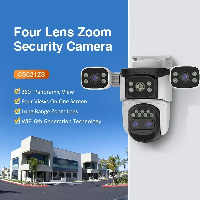 10K Four Screens WiFi IP Cameras 10X Zoom Outdoor 20MP Four Lens PTZ Human Two Way Audio Auto Tracking Security Surveillance Cam