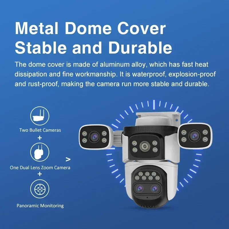 10K Four Screens WiFi IP Cameras 10X Zoom Outdoor 20MP Four Lens PTZ Human Two Way Audio Auto Tracking Security Surveillance Cam