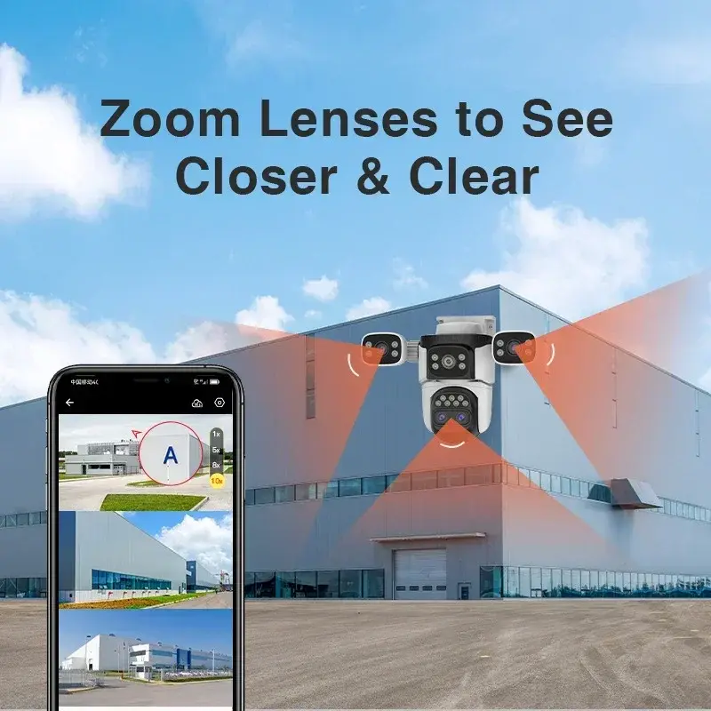 10K Four Screens WiFi IP Cameras 10X Zoom Outdoor 20MP Four Lens PTZ Human Two Way Audio Auto Tracking Security Surveillance Cam