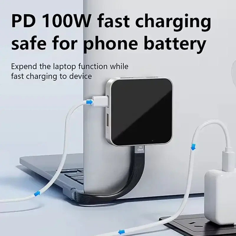 8 In 1 USB Hub Magnetic Docking Station USB-A 3.2 10Gbps PD100W 4K 60HZ USB-C Hubs for Mac OS Windows Linux Android Dock Station