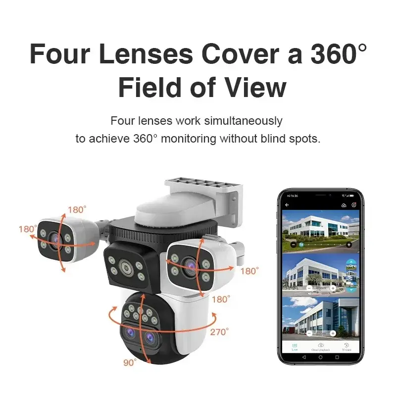 10K Four Screens WiFi IP Cameras 10X Zoom Outdoor 20MP Four Lens PTZ Human Two Way Audio Auto Tracking Security Surveillance Cam