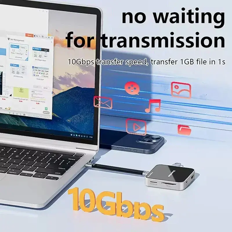 8 In 1 USB Hub Magnetic Docking Station USB-A 3.2 10Gbps PD100W 4K 60HZ USB-C Hubs for Mac OS Windows Linux Android Dock Station