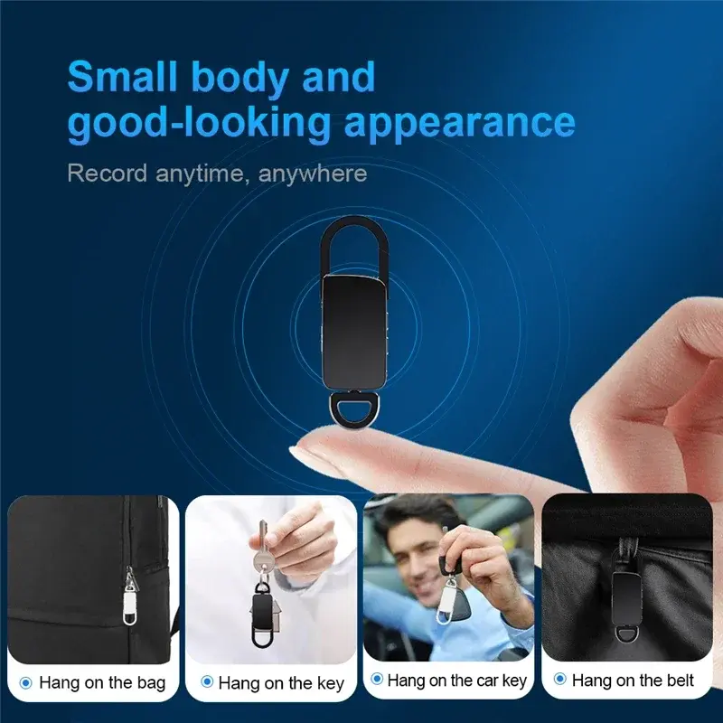 Mini Dictaphone Noise Reduction Smart Audio Recorder 4GB-128GB Voice Activated Recording Pen Keychain MP3 Digital Voice Recorder