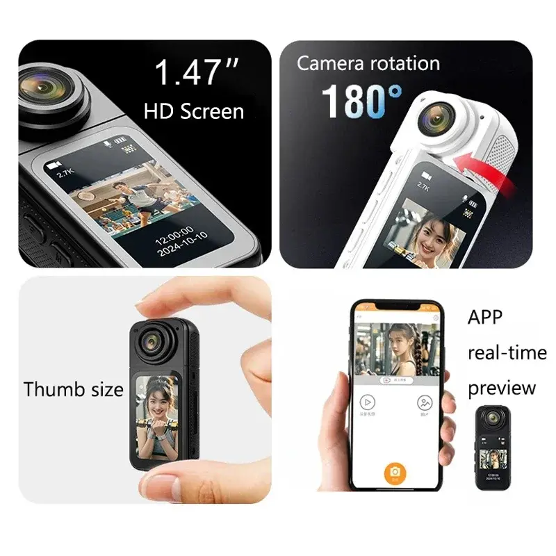 Thumbcam 2.7K HD 1080P WiFi Mini Camera Portable Digital Video Recorder Police BodyCam 180° Rotate Sports DV Riding Camcorder