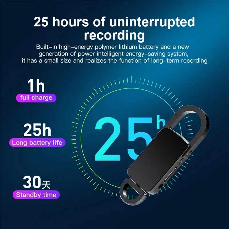 Mini Dictaphone Noise Reduction Smart Audio Recorder 4GB-128GB Voice Activated Recording Pen Keychain MP3 Digital Voice Recorder