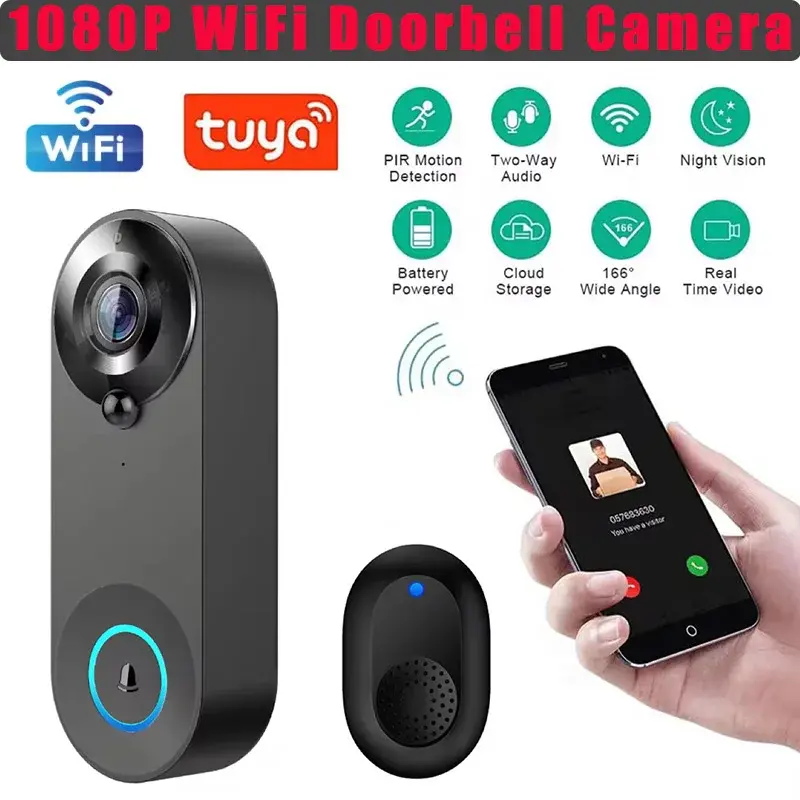 1080p Video Camera Smart Wireless Doorbell WiFi Door Bell Tuya Smart Home Security Motion Detect Night Vision Intercom Doorbell