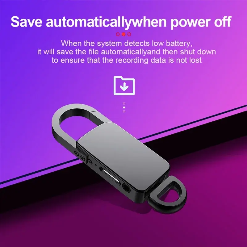 Mini Dictaphone Noise Reduction Smart Audio Recorder 4GB-128GB Voice Activated Recording Pen Keychain MP3 Digital Voice Recorder