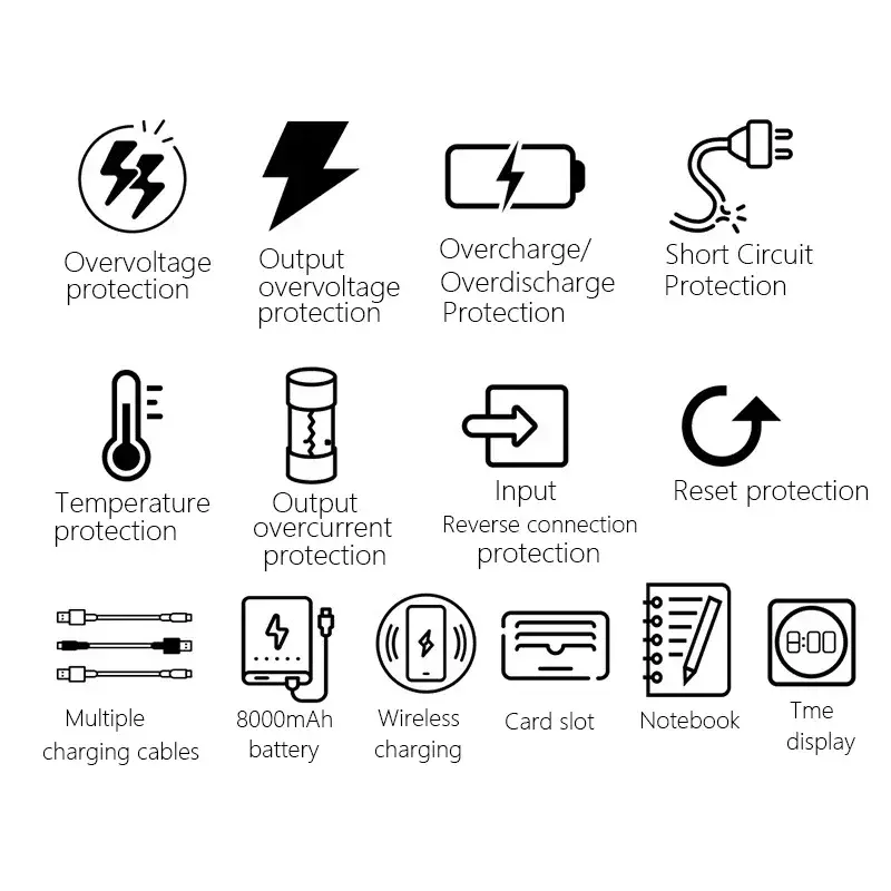 with Time Date Temperature Function Smart 5V 2A Notebooks 8000mAh USB Wired One-to-Four Charging + Wireless Charging Notebook