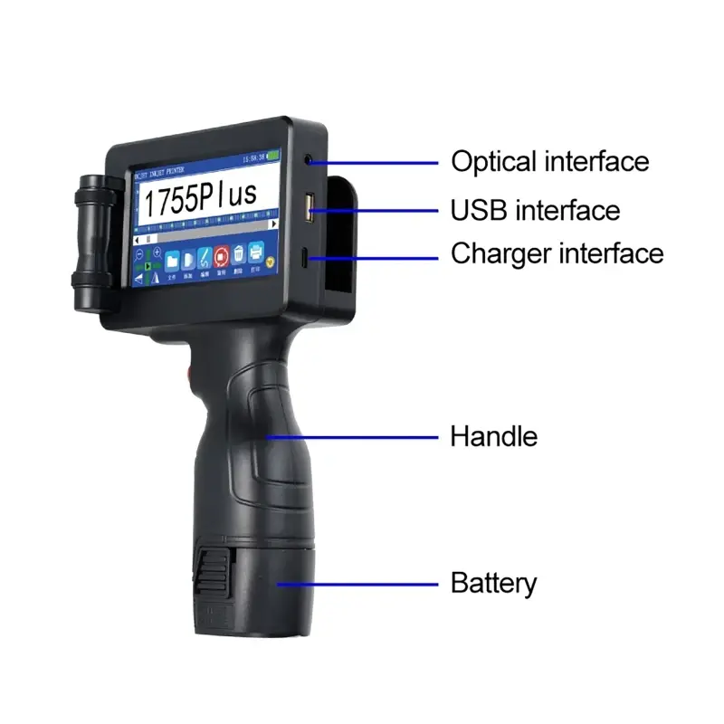 1755plus 28 Languages Portable Printers Handheld Inkjet Printer Text QR Barcode Batch Number Logo Image Date Printing Machine