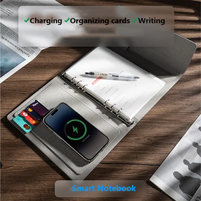 with Time Date Temperature Function Smart 5V 2A Notebooks 8000mAh USB Wired One-to-Four Charging + Wireless Charging Notebook