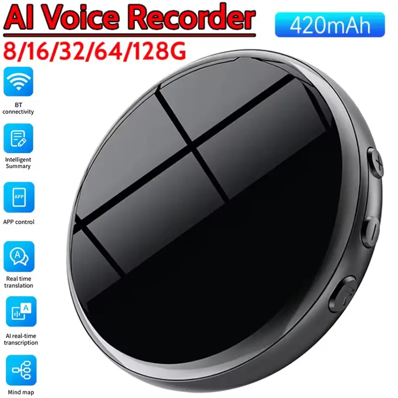 Real-Time AI Voice Recorders Small Sound Dictaphone for Lectures Meeting Digital Voice Activated Recorder Audio Recording Device