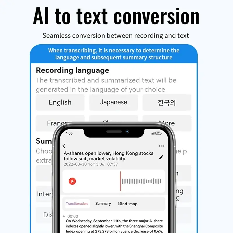 Real-Time AI Voice Recorders Small Sound Dictaphone for Lectures Meeting Digital Voice Activated Recorder Audio Recording Device