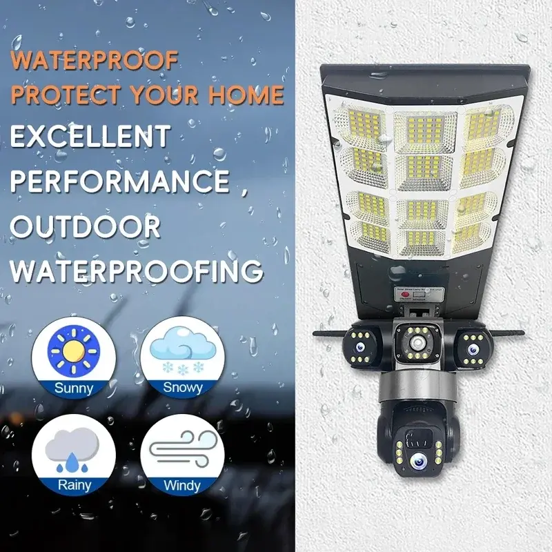 15MP Cameras Two-Way Voice Intercom 3-Lens 3-Screen 4G Solar Camera WIFI Security Camera Low Power Motion Detection Street Light