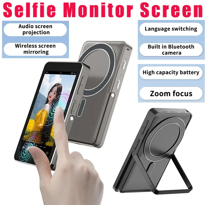 Selfie Monitor Screen Magnetic Wireless for Smartphone Vlog Live Stream Video Record Phone Rear Camera Selfie for iphone Android