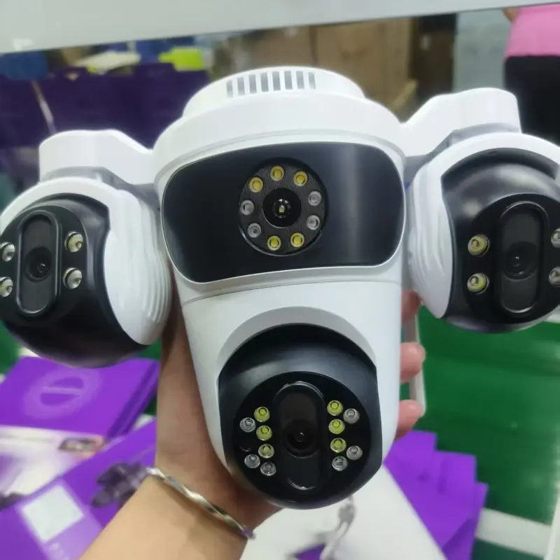 4X Zoom 15MP 6K WIFI Security Camera Four Lens Three Screen PTZ Camcorder Human Detection Surveillance HD Wireless Monitor Cam
